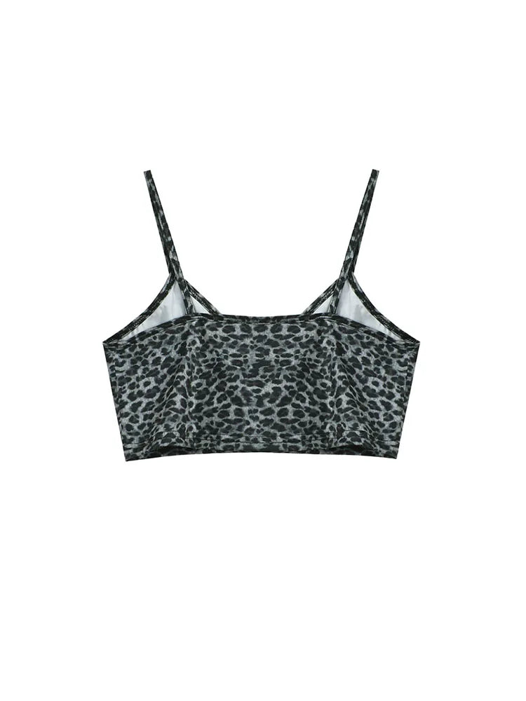 White Hollow Out Suspender Long Sleeve T-shirt Women 2022 Summer Leopard Sling Sexy Perspective Bottoming Shirt Crew Short Top