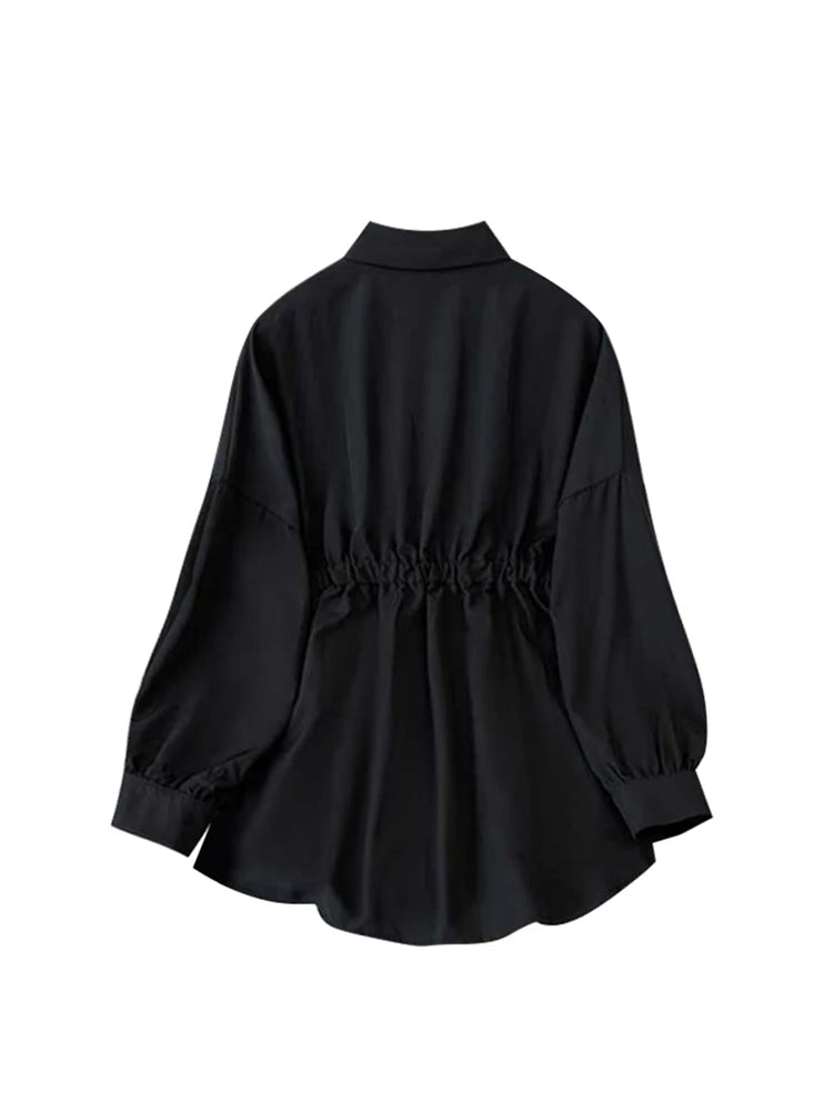 Gothic Y2K Blouse - Black Oversize Polo Neck Summer 2025