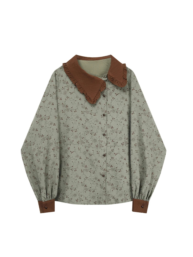 Women's Floral Print Shirts and Blouses Vintage Y2k Aesthetic Streetwear Korean 2000s Elegant Long Sleeve Shirt Clothes Autumn