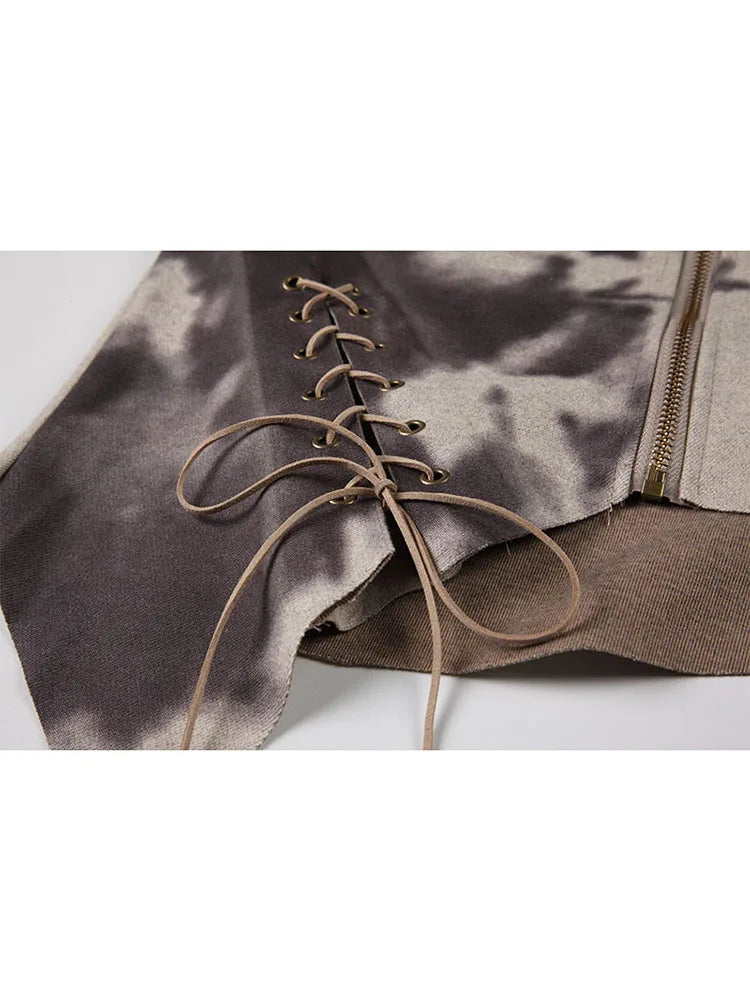 2022 Women Vintage Print Short Jacket Trendy Irregular Turn-down Collar Loose Casual Zippers Coats Harajuku Long Sleeve Outwear