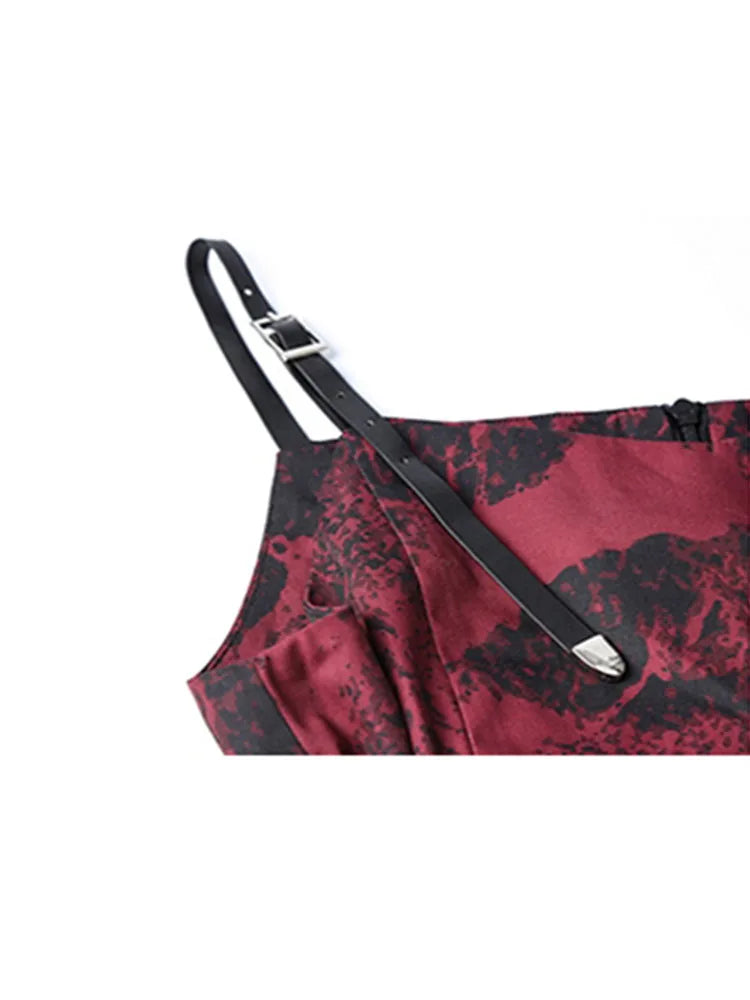 Retro Tie Dyed Women's Spaghetti Strap Dress 2025 Summer Streetwear Sexy Off Shoulder Bandage Y2k Gothic A-Line Mini Dress Girl