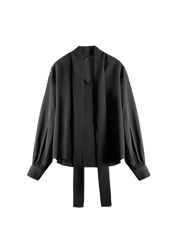 2022 Fall Lace Up Bow Shirt Vintage Long Sleeve Solid Chiffon Casual Blouse Korean Fashion Elegant Office Lady Blusas Woman Tops