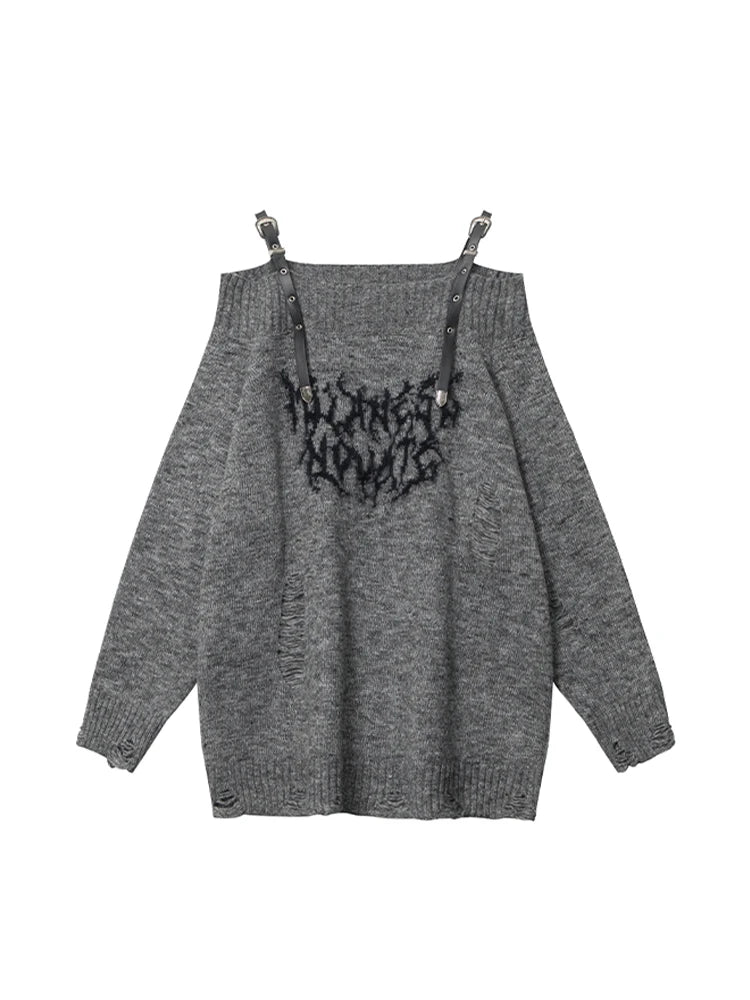 Women's Grey Pullover Knitted Sweater Harajuku 90s Aesthetic Y2k Long Sleeves Sweaters Jumper Fashion Vintage 2000s Clothes 2024