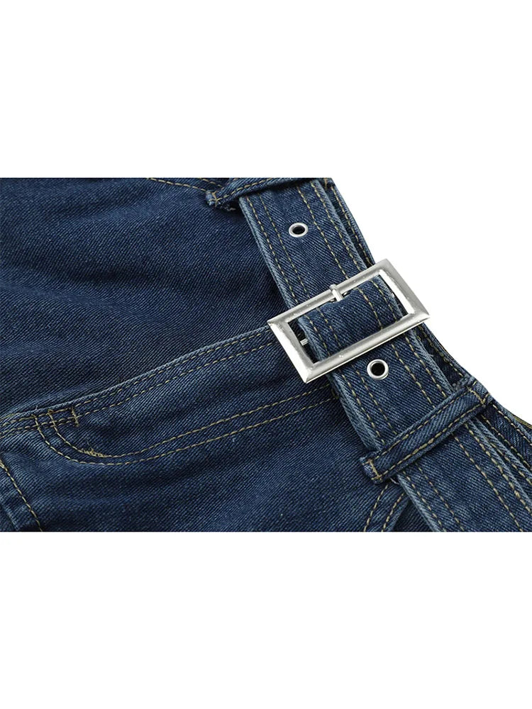 Y2k High Waist Denim Mini Pleated Skirts With Belt Women 2021 Summer Fashion Retro A Line Skirt Korean Ins Female Casual Skirts