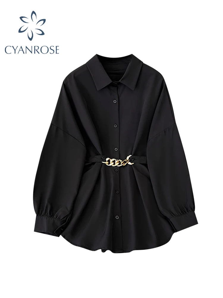 Gothic Y2K Blouse - Black Oversize Polo Neck Summer 2025