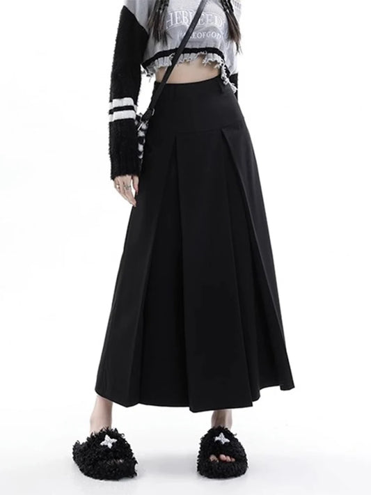 Women Black Goth A-line Skirt Vintage Y2k Oversize Long Skirts Harajuku Aesthetic Elegant Korean Emo Skirt 2000s Clothes Summer