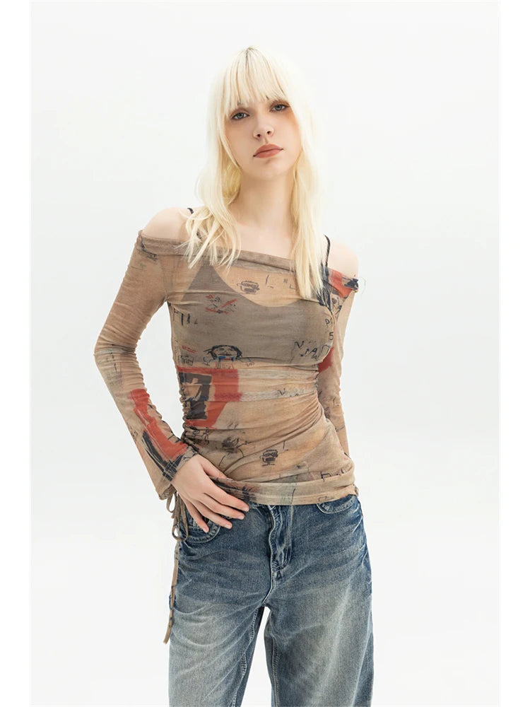 Women's Graphic Print T-Shirt Girl Harajuku Long Sleeve T-Shirt Streewear Vintage 90s Aesthetic Female Y2k Top Tee Clothes 2023