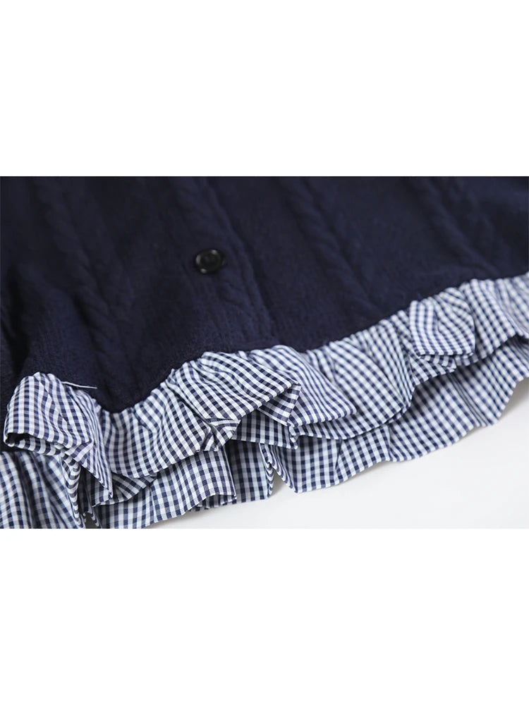 Women's Navy Cardigan Sweater Harajuku Preppy Style Long Sleeves Sweaters Jumper Aesthetic Vintage Y2k 2000s Emo Clothes Autumn