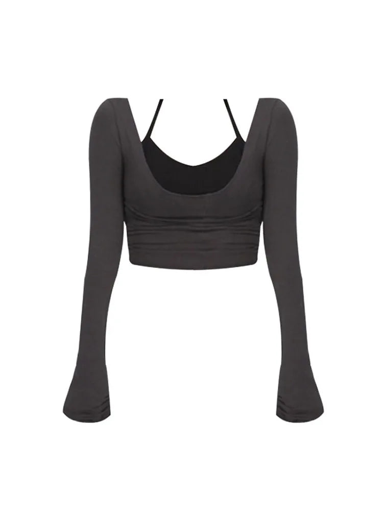 Korean Style Fashion Y2k 2 Piece T-shirt Women's Sexy Slim Long Sleeve Bottoming Tight Chic Thin Topos 2022 Autumn Winter New