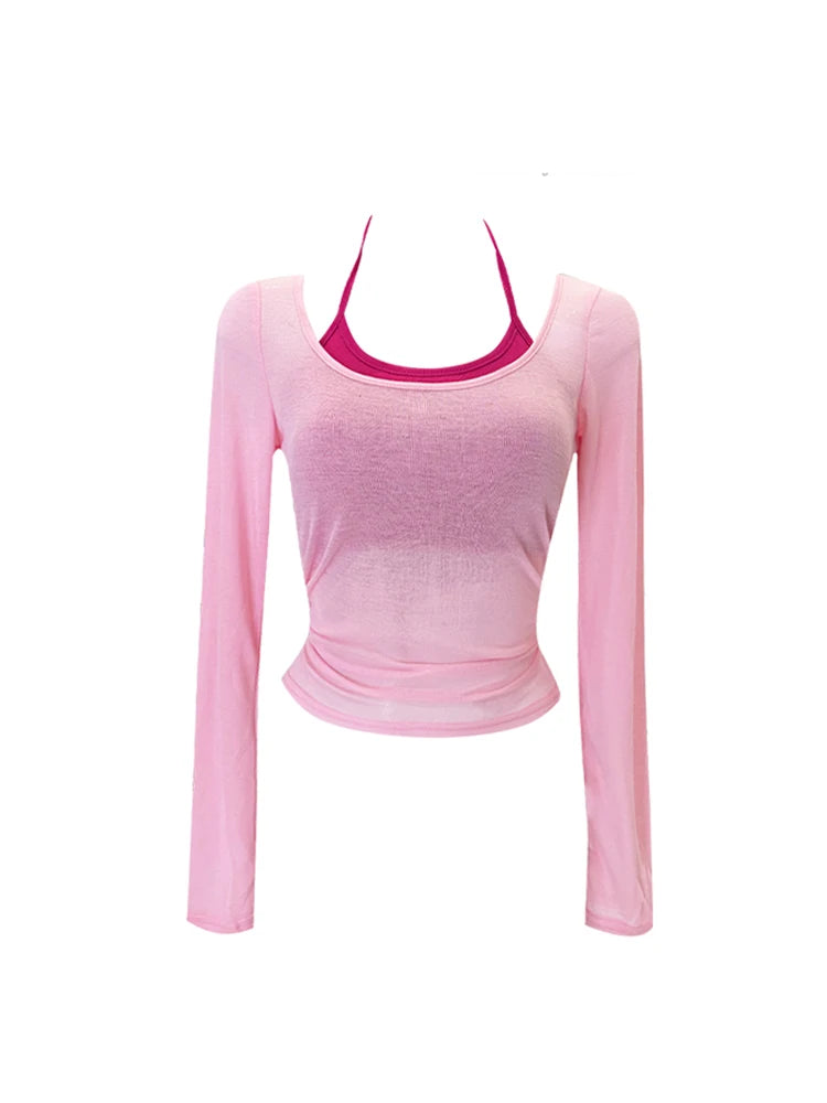 Women's Apricot T-shirt Harajuku Korean Y2k Tee Top 2000s 90s Aesthetic Fashion Vintage Long Sleeves T-shirt Autumn 2023 Clothes