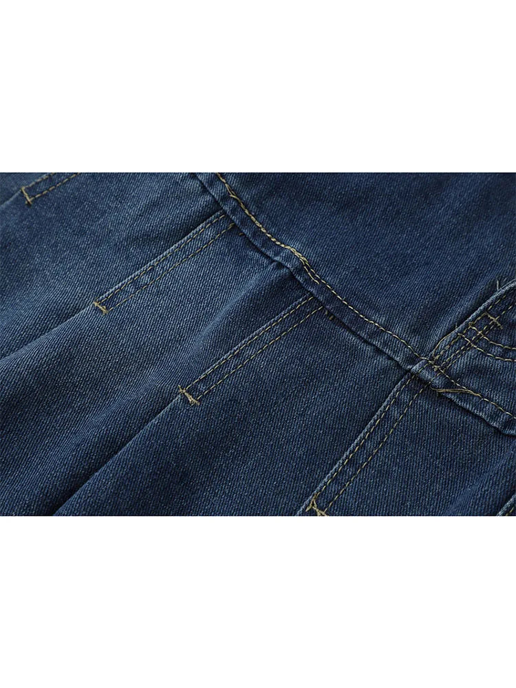 Y2k High Waist Denim Mini Pleated Skirts With Belt Women 2021 Summer Fashion Retro A Line Skirt Korean Ins Female Casual Skirts
