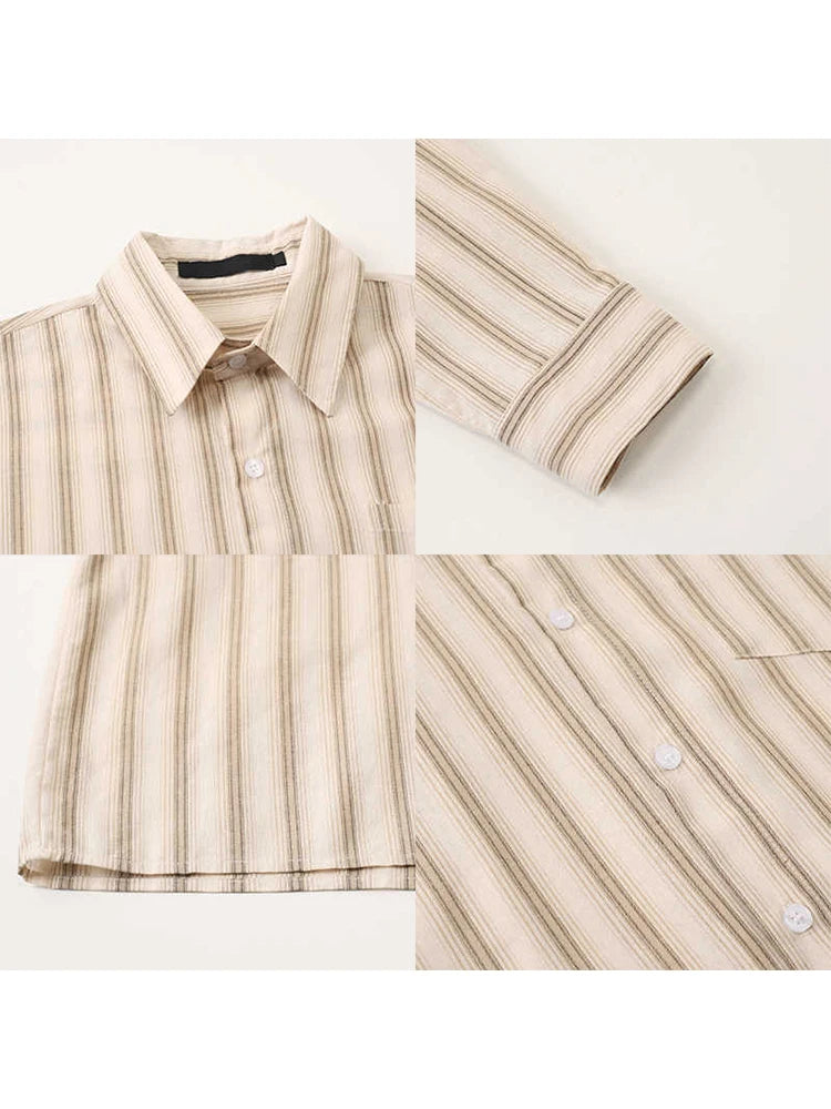 Women Striped Shirts and Blouses Y2k Korean Harajuku Elegant Long Sleeve Polo-Neck Shirt 90s Vintage 2000s Fashion Clothes 2025