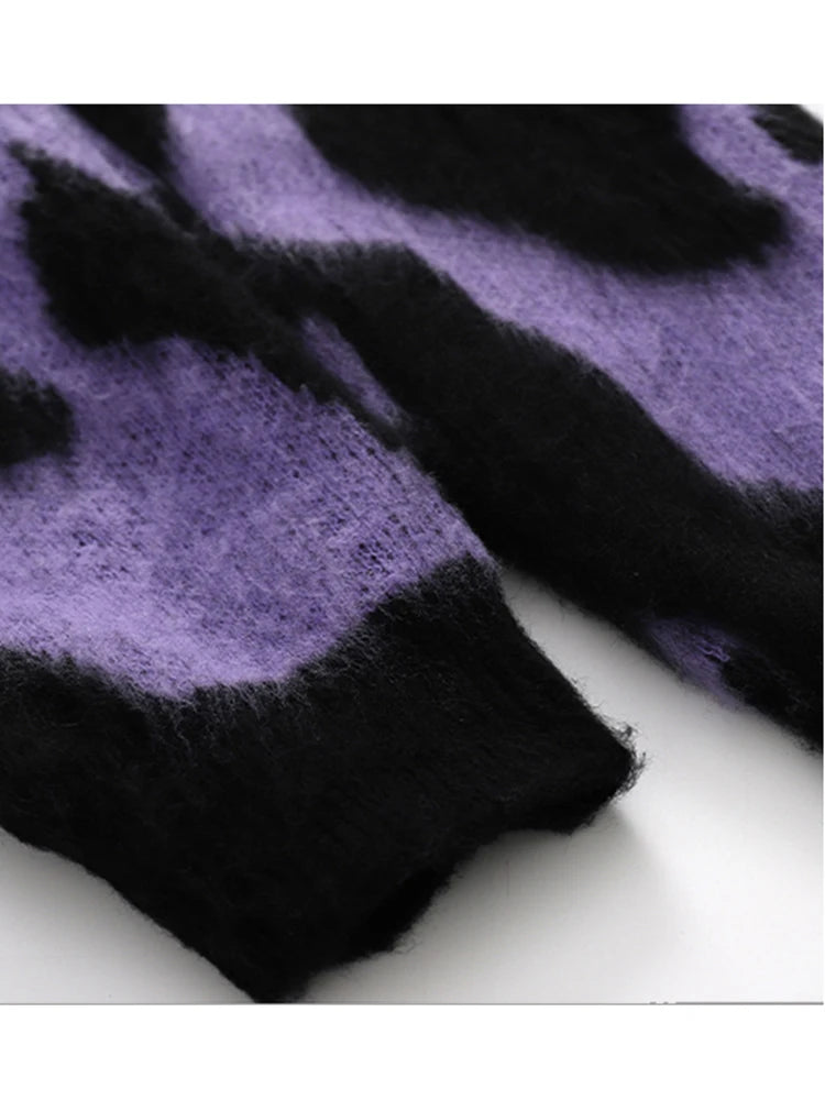 Women Purple Pullover Knitted Sweater Harajuku Aesthetic Y2k Large Size Long Sleeves Sweaters Fashion Vintage 2000s Clothes 2024