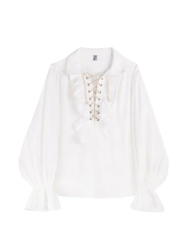 Fall Fashion Vintage Gothic Shirt Women Flare Sleeves Ruffles Oversize Club Party Evening Girl Lolita Black Blouse V-neck Tops