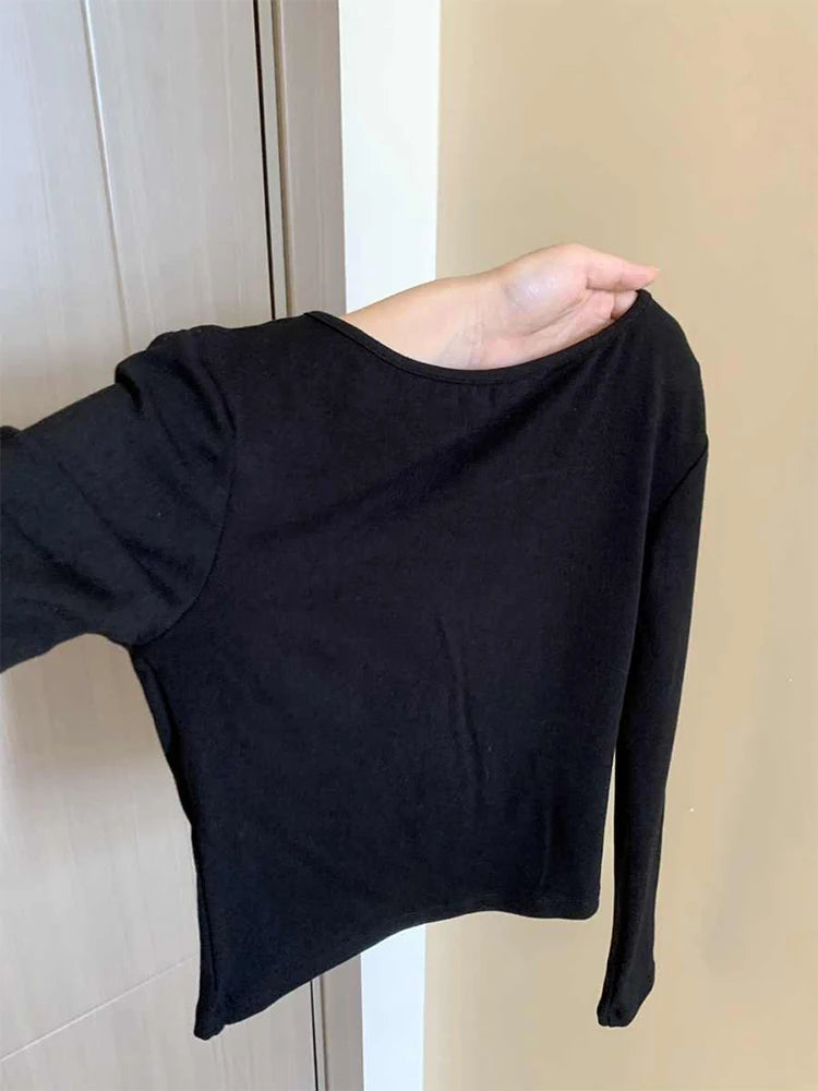 Women's Black Gothic T-shirt Harajuku Korean 90s Aesthetic Y2k Tee Top Vintage Long Sleeve Emo T-shirts Emo 2000s Clothes 2024