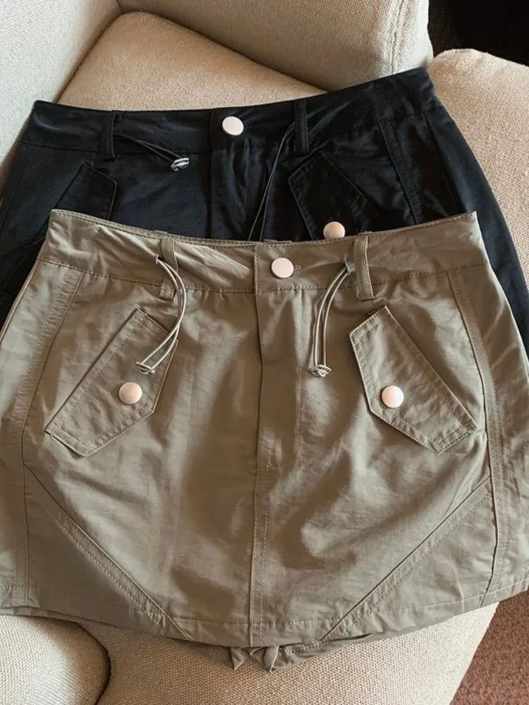 Women's Grey A-line Cargo Skirt Vintage Y2k 90s Aesthetic Skirt Harajuku Korean Elegant Skirts 2000s Fashion Clothes 2024 Summer