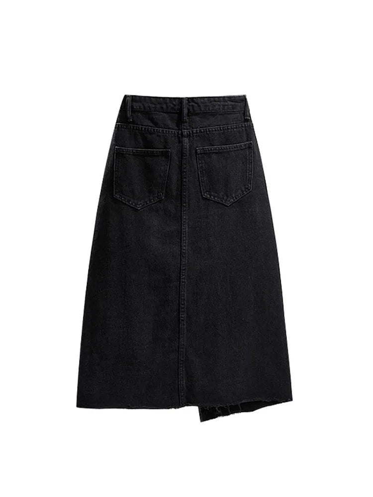 Woman Fashion Loose Sexy Lrregular Denim Skirt Women 2022 Long Jean Skirt High Waist Pencil Skirt Ladies Black Casual Elegant