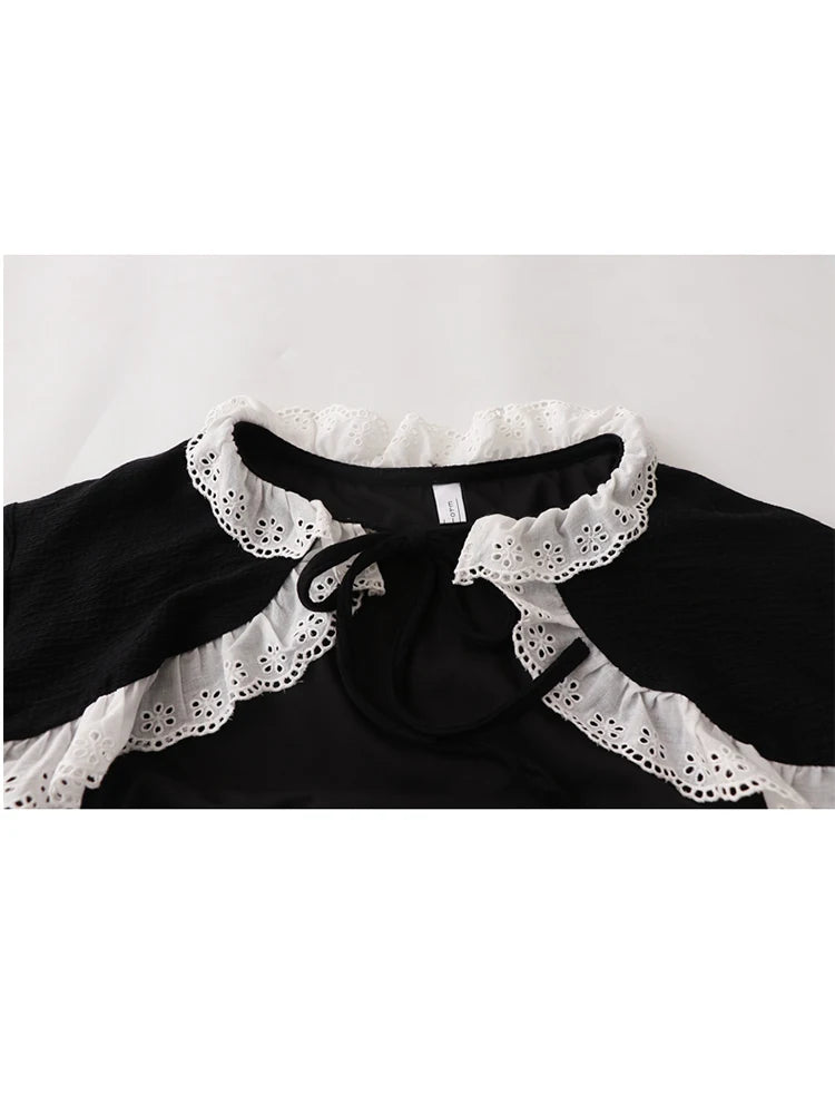 Women's Shirts and Blouses Gothic Black Korean Style Harajuku Fashion Vintage Lace Patchwork Shir Cropt Top Clothes Summer 2023