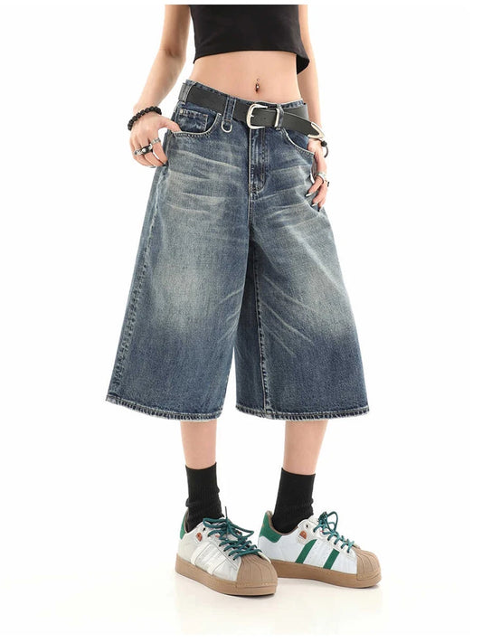 Women's Denim Shorts Vintage Harajuku Hight Waist Jean Shorts Y2k 90s Streetwear Aesthetic Medium Shorts 2000s Clothes Summer