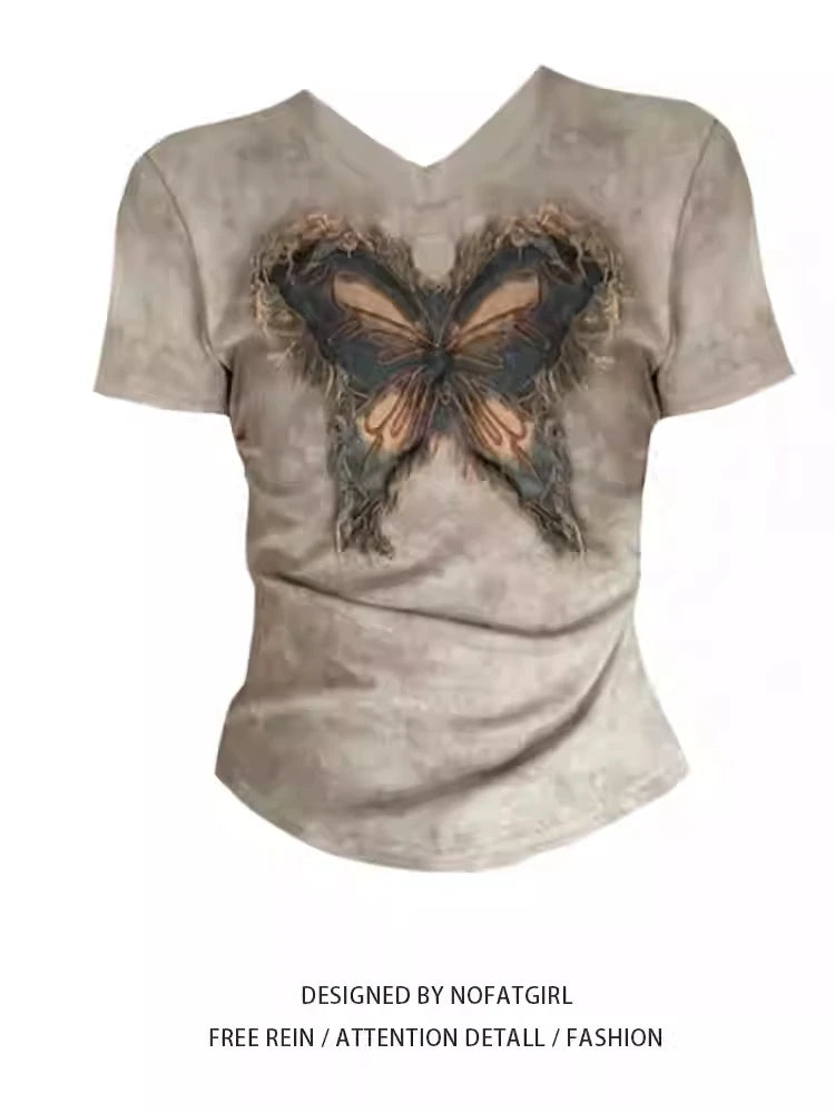 Punk Vintage Butterfly T Shirt Women Clothes Harajuku Gothic Grunge Tees Sexy Summer Emo Aesthetic Short Sleeve Y2k Top 2025