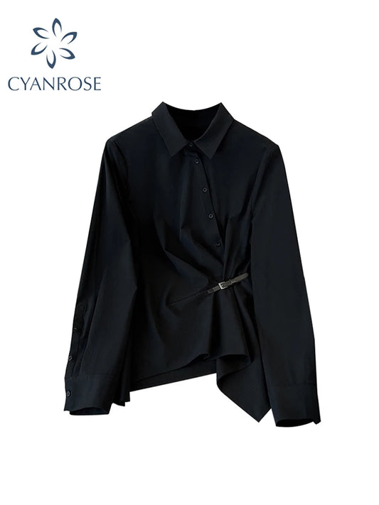 Y2K Gothic Blouse - Black Korean Vintage Long Sleeve Autumn