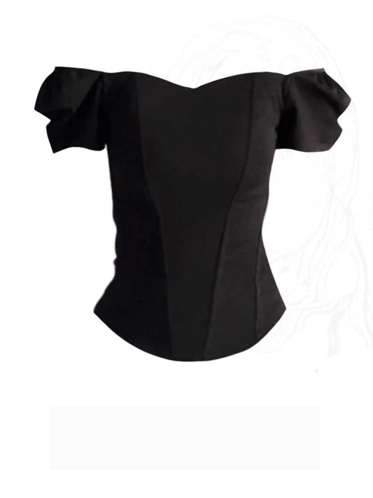 Women's Black Shirts and Blouses Y2k Aesthetic Streetwear Vintage Korean 2000s Elegant Short Sleeve Square Collar Shirt Clothes