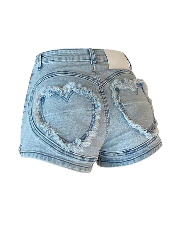 Women Jean Shorts 2023 Summer Loose High Waist Blue Baggy Heart Denim Shorts Korean Style Casual Y2k Wide Leg Short Pants Bottom