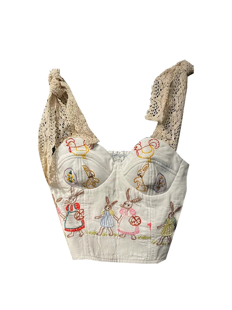 Women's Crop Top Vintage Y2k 2023 Summer Camisole Fashion Streetwear Casual Print Tube Top Female Sexy Lace Up Off Shoulder Vest