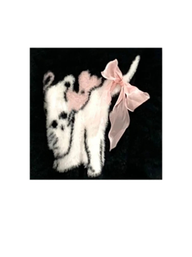 Women's Black Gothic Pullover Knitted Sweater Elegant Harajuku Y2k Long Sleeves Oversize Sweaters Jumper Vintage 2000s Clothes