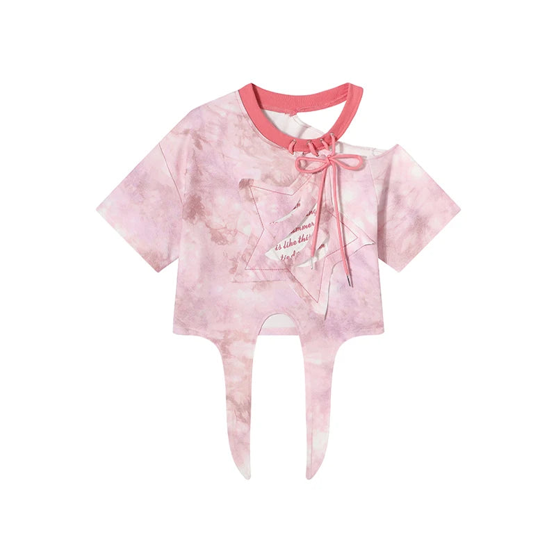 Women Pink Star T-shirt Harajuku Korean Y2k 90s Aesthetic Streetwear Vintage Short Sleeve T-shirts Clothes 2000s Clothes Summer