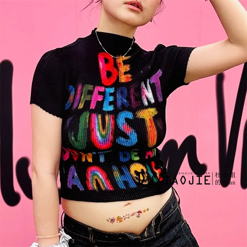Women's T-shirt Harajuku Korean Y2k Graphic Print Short Sleeve Tee Top Clothes Fashion Vintage Streetwear Elastic T-shirt 2025