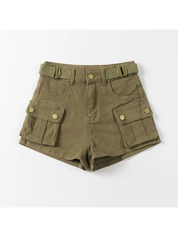 Vintage Women's Denim Shorts Hight Waisted Pockets Khaki Y2k Casual Jeans Cargo Pants Gothic Black Short Jeans 2023 Summer New