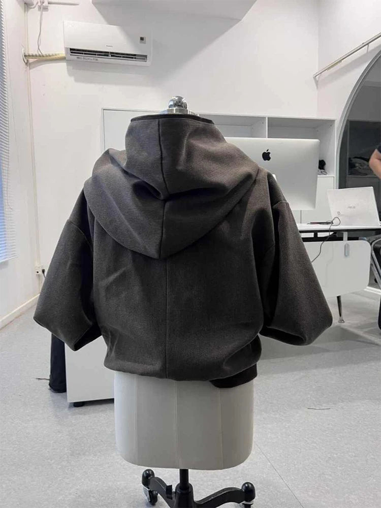 Women's Grey Sweatshirt Korean Solid Pullover Hoodies Y2k Streetwear Long Sleeve Simple Basic Oversize Sweatshirts Autumn Winter