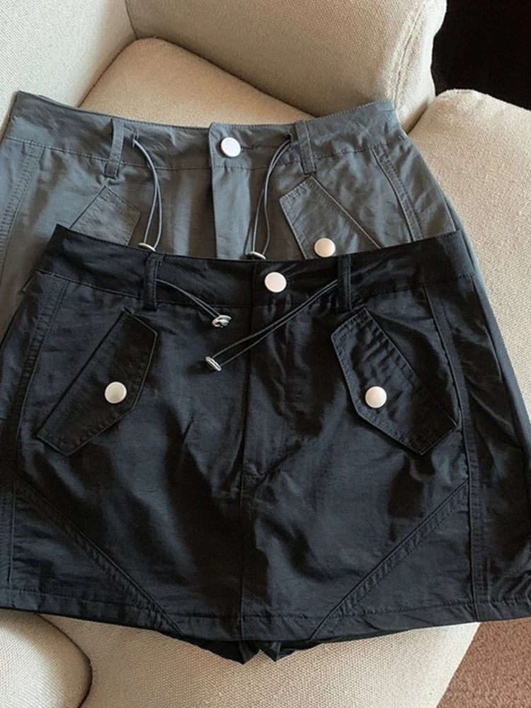 Women's Grey A-line Cargo Skirt Vintage Y2k 90s Aesthetic Skirt Harajuku Korean Elegant Skirts 2000s Fashion Clothes 2024 Summer