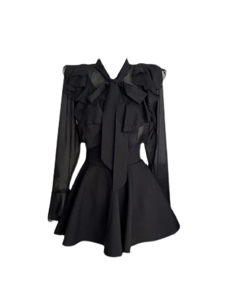 Women Korean Style Dress Vintage Fashion Elegant Chic Black Gothic Long Sleeve Loose Kawaii A-line Shirt Dresses For Women 2025