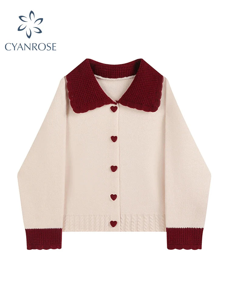 Women's Cashmere Sweater Loose Casual Turn-down Collar Single Breasted Knitted Pullovers Female Elegant Soft Sweet Retro Jumper
