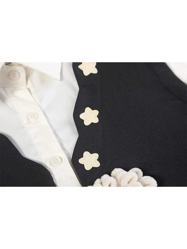 Women's Y2K Vintage Korean Harajuku Patchwork Blouse - Long Sleeve Bow Detail 2025 Retro Elegant Top