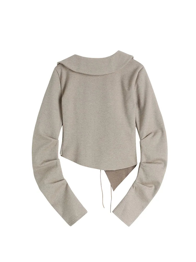 2022 Women Vintage Print Short Jacket Trendy Irregular Turn-down Collar Loose Casual Zippers Coats Harajuku Long Sleeve Outwear