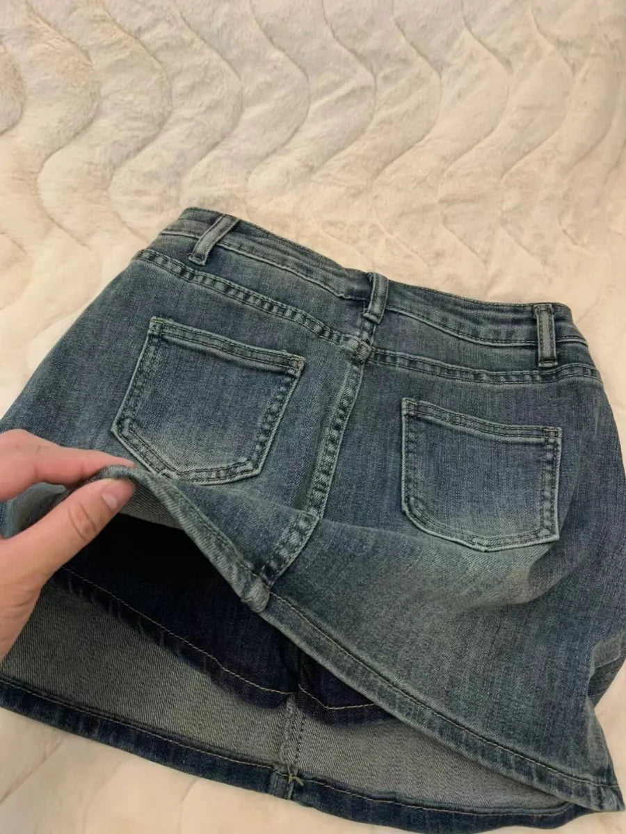 Women's Blue A-Line Skirt Y2k Mini Skirts Korean Harajuku Vintage 90s Aesthetic Shorts Skirt 2000s Fashion Clothes Summer 2024