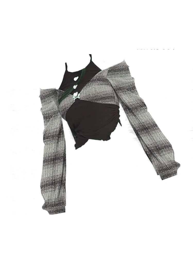 Women's Striped T-shirt Harajuku Korean Y2k Tee Top Vintage Elegant Streetwear Aesthetic Long Sleeve T-shirt 2000s Clothes 2024