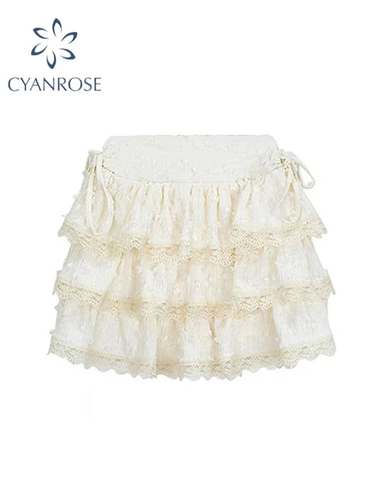 Women Apricot A-line Skirt 90s Vintage Aesthetic Y2k Mini Skirt Harajuku Kawaii Lolita Skirts 2000s Summer Cutecore Clothes 2025