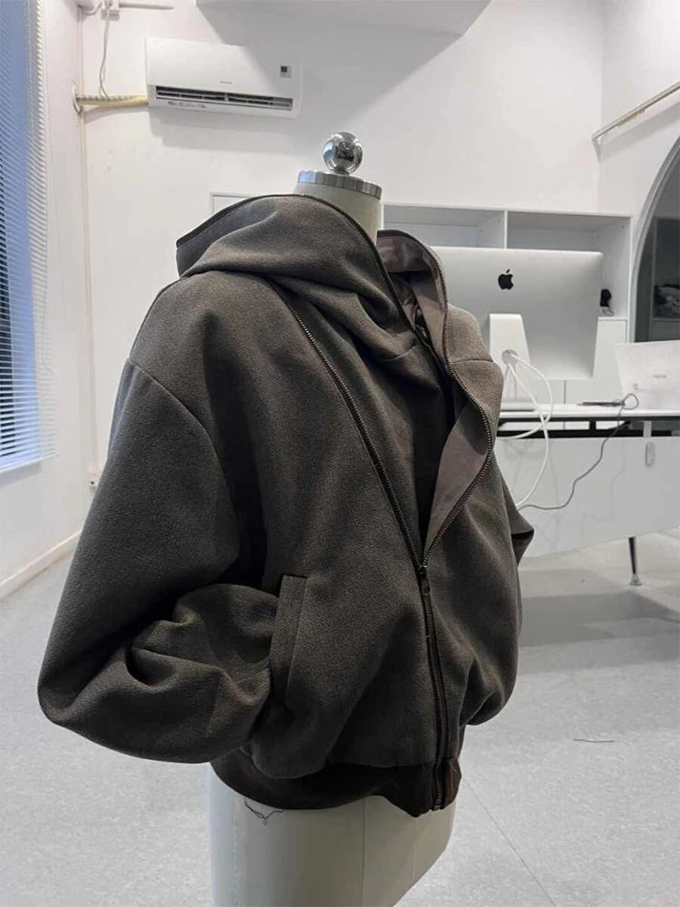 Women's Grey Sweatshirt Korean Solid Pullover Hoodies Y2k Streetwear Long Sleeve Simple Basic Oversize Sweatshirts Autumn Winter