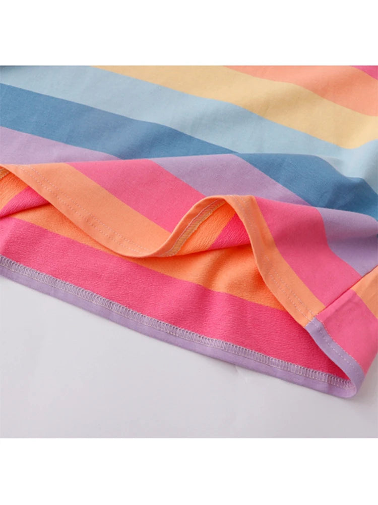 Women's Rainbow Striped T-shirt Harajuku Korean Y2k Tee Top Vintage 90s Aesthetic Long Sleeve T-shirt 2000s Fashion Clothes 2024