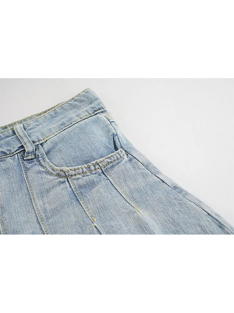 High Waist Denim Mini Skirt Women Korean Vintage New Fashion Slimming Versatile Denim Button Lotus Leaf Pleated Skirts Female