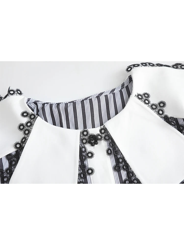 Women's Striped Blouse Shirt Tops Korean Vintage Fashion Shirt Y2k Kawaii Peter Pan Collar Long Sleeve Shirt Ladies Autumn 2023