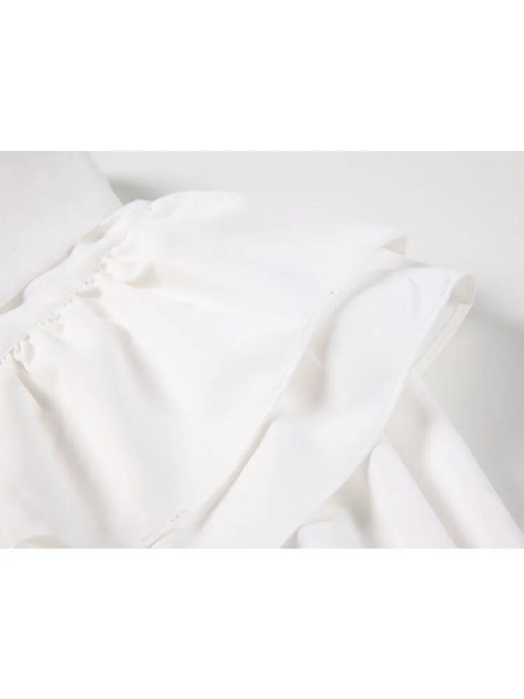 Women's 2025 Autumn Vintage Blouse - Tiered Ruffles & Heart Bubble Sleeve with Auricular Edge White Romantic Top