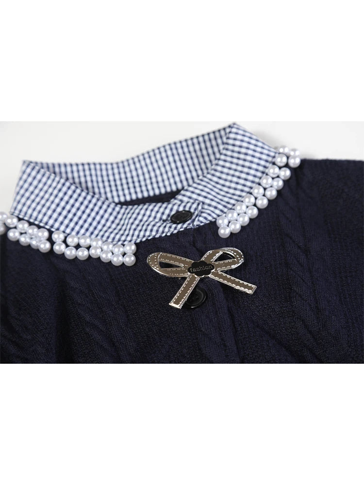 Women's Navy Cardigan Sweater Harajuku Preppy Style Long Sleeves Sweaters Jumper Aesthetic Vintage Y2k 2000s Emo Clothes Autumn