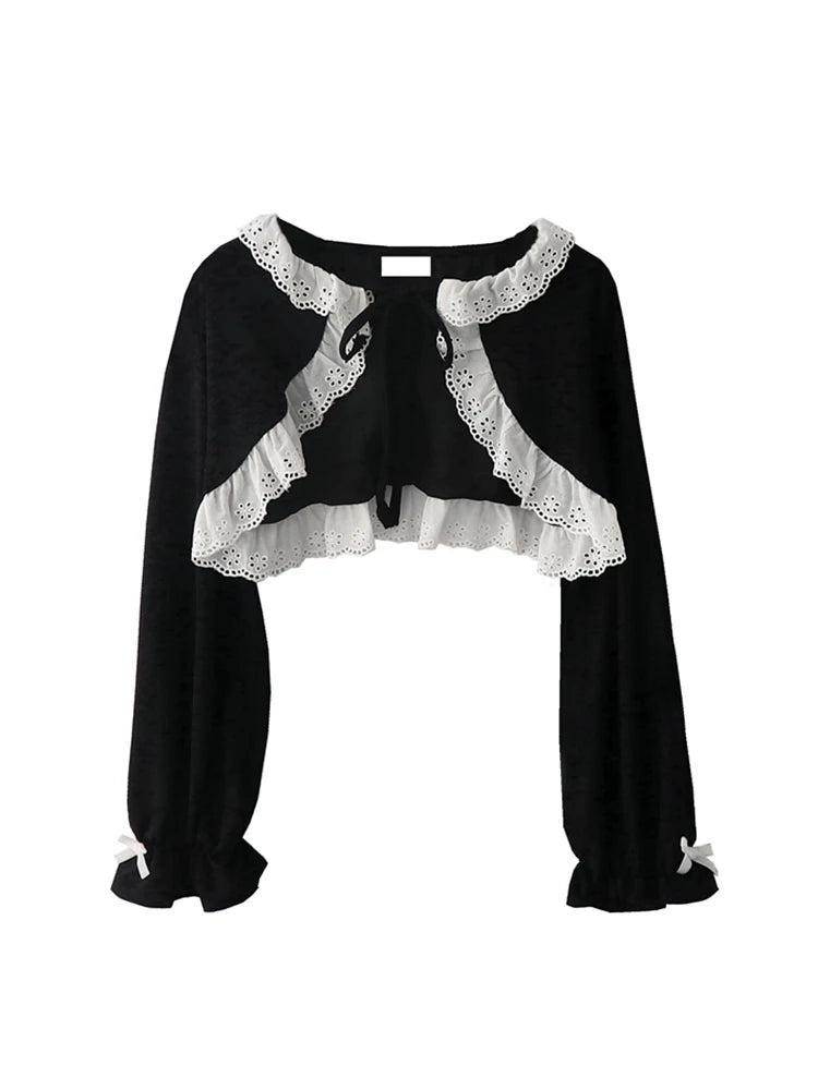 Women's Shirts and Blouses Gothic Black Korean Style Harajuku Fashion Vintage Lace Patchwork Shir Cropt Top Clothes Summer 2023