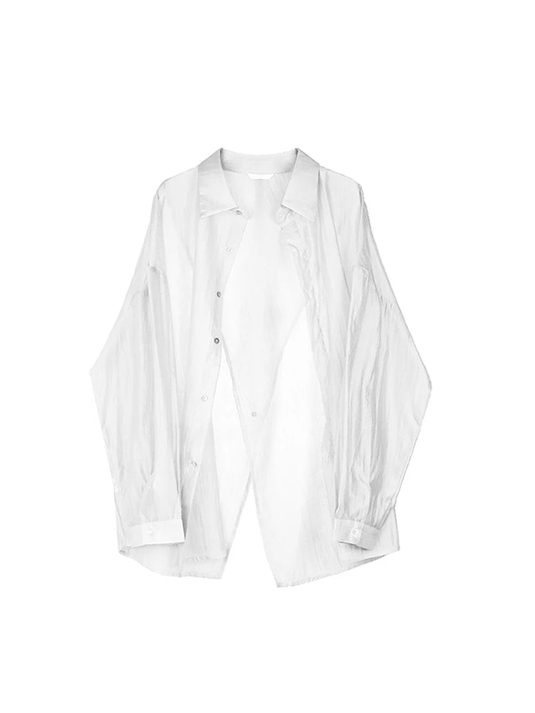 Women's Grey Shirts and Blouses Y2k Vintage Korean Streetwear Harajuku 2000s Elegant Long Sleeve Polo-Neck Shirt Clothes Summer