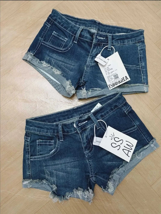 Women's Tassel Denim Shorts Streetwear Low Waist Mini Jeans Shorts 2000s Vintage Y2k Cowboy Short Pants Harajuku Clothes Summer
